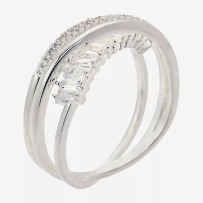Sparkle Allure Womens 3.5MM Cubic Zirconia Pure Silver Over Brass Hypoallergenic Crossover Band