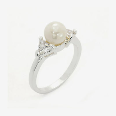 Sparkle Allure Simulated Pearl Pure Silver Over Brass Cocktail Ring