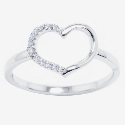 Silver Treasures Cubic Zirconia Sterling Heart Band