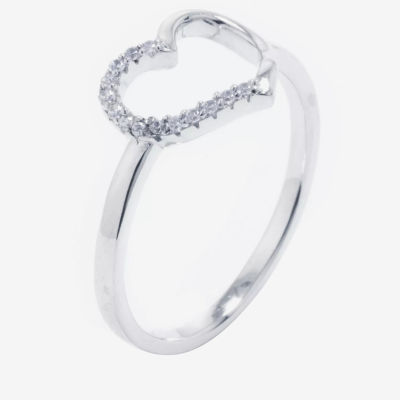 Silver Treasures Cubic Zirconia Sterling Heart Band