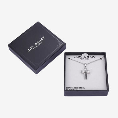 J.P. Army Men's Jewelry Stainless Steel 24 Inch Cable Cross Pendant Necklace