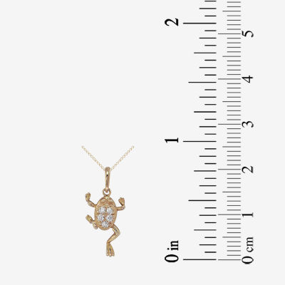 Frog Girls Lab Created White Cubic Zirconia 14K Gold Pendant Necklace