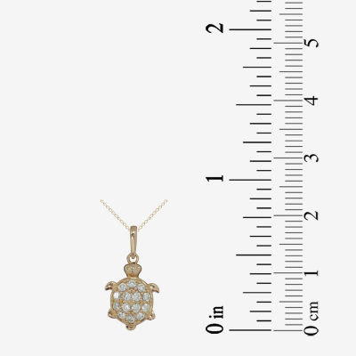 Turtle Girls Lab Created White Cubic Zirconia 14K Gold Pendant Necklace