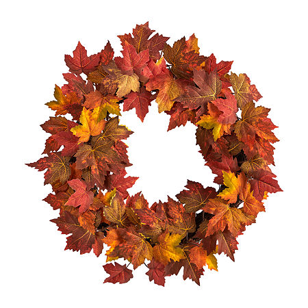 Nearly Natural 22 Maple Leaf Faux Wreath, One Size, Orange