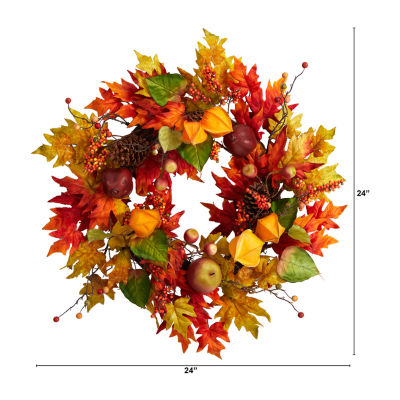 Nearly Natural "24"" Maple Leaf And Berries Faux" Indoor Wreath