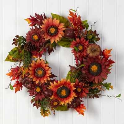 Nearly Natural 24" Autumn Arrangement Faux Wreath