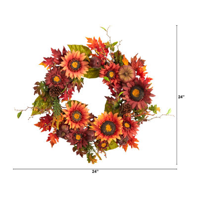 Nearly Natural 24" Autumn Arrangement Faux Wreath