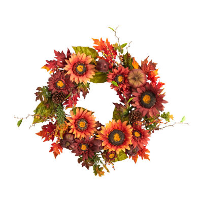 Nearly Natural "24"" Autumn Arrangement Faux" Indoor Wreath