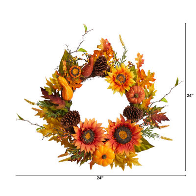 Nearly Natural 24" Fall Sunflower Arrangement Faux Wreath