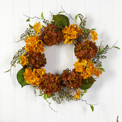 Nearly Natural 24" Fall Hydrangea Faux Autumn Wreath