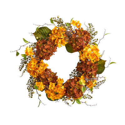 Nearly Natural 24" Fall Hydrangea Faux Autumn Wreath