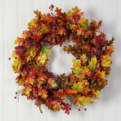 Nearly Natural 32" Leaf Berries & Pumpkin Faux Wreath