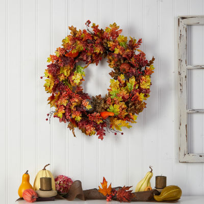 Nearly Natural 32" Leaf Berries & Pumpkin Faux Wreath