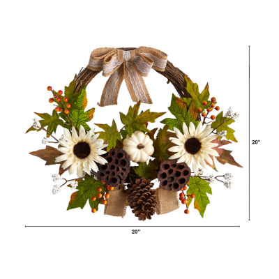 Nearly Natural "20"" Autumn Faux With Bow" Wreath