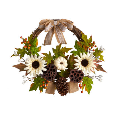 Nearly Natural 20" Autumn Faux With Bow Wreath