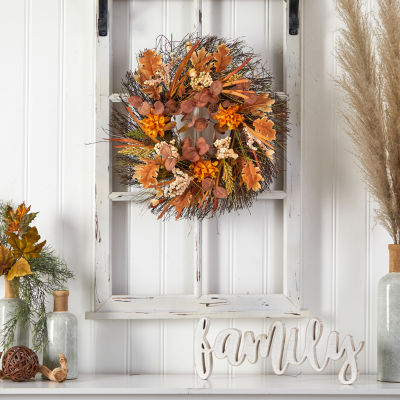 Nearly Natural 22" Autumn Dahlia & Berries Faux Wreath