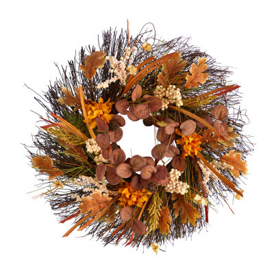 Nearly Natural 22" Autumn Dahlia & Berries Faux Wreath