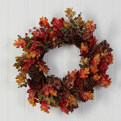 Nearly Natural 24" Maple Berries & Pinecone Wreath