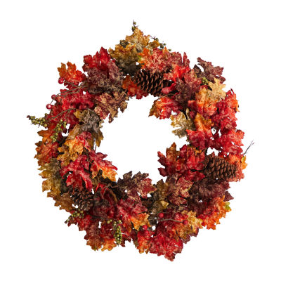 Nearly Natural "24"" Maple Berries & Pinecone" Indoor Wreath