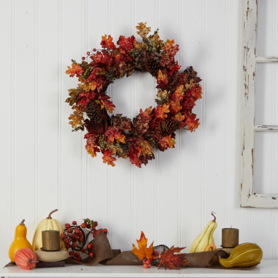 Nearly Natural 24" Maple Berries & Pinecone Wreath