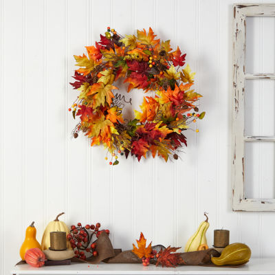 Nearly Natural "24"" Autumn With Twig Base" Indoor Wreath