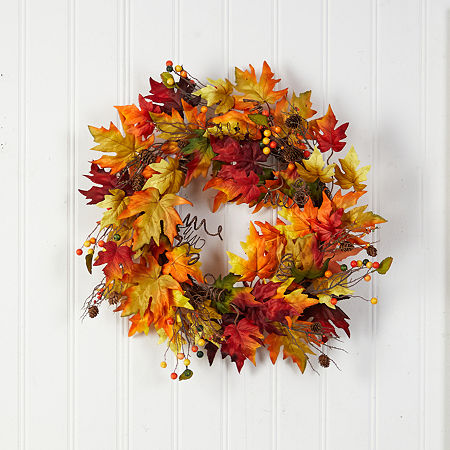 Nearly Natural 24 Autumn With Twig Base Wreath, One Size, Orange