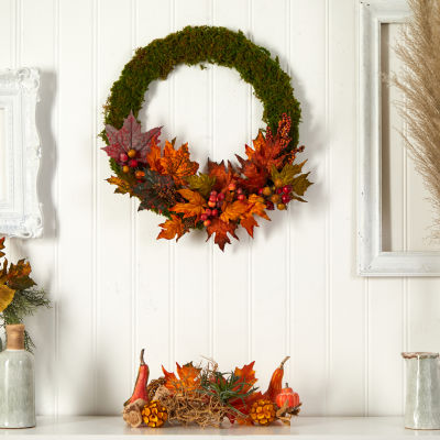 Nearly Natural 20" Faux Maple Leaf & Berries Wreath