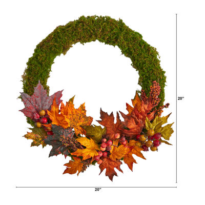 Nearly Natural 20" Faux Maple Leaf & Berries Wreath