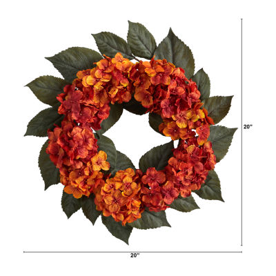 Nearly Natural 20" Faux Hydrangea Orange Wreath