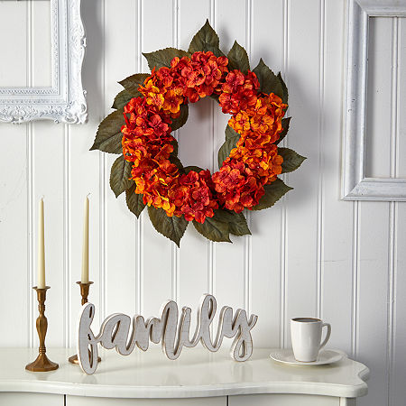 Nearly Natural 20 Faux Hydrangea Orange Wreath, One Size, Orange