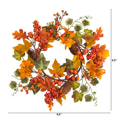 Nearly Natural "6.5"" Faux Hydrangea & Pinecones" Wreath
