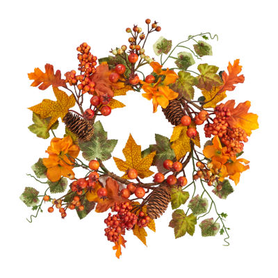 Nearly Natural "6.5"" Faux Hydrangea & Pinecones" Wreath