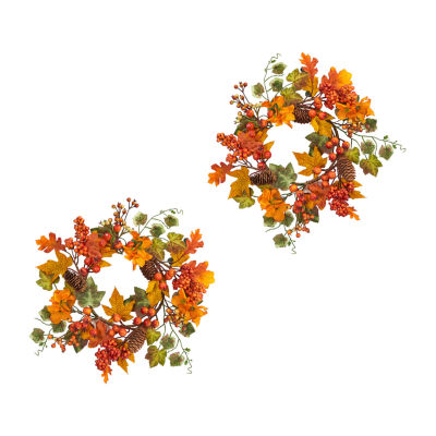 Nearly Natural "6.5"" Faux Hydrangea & Pinecones" Wreath