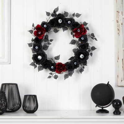 Nearly Natural "24"" Eyeball Rose Halloween Faux" Wreath