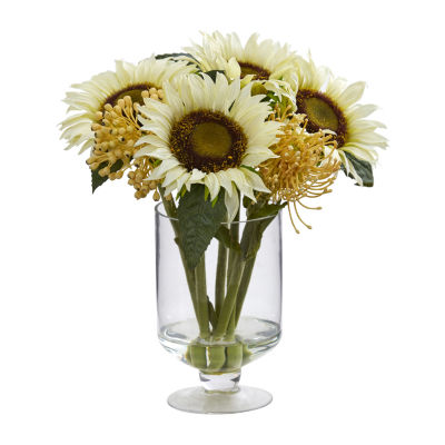 12” Sunflower & Sedum Artificial Arrangement inVase