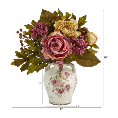 Nearly Natural 16" Faux Peony Floral Arrangement