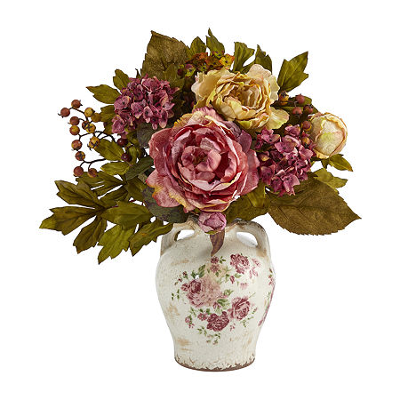 Nearly Natural 16 Faux Peony Floral Arrangement, One Size, Pink