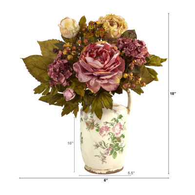 Nearly Natural 18" Faux Peony Floral Arrangement