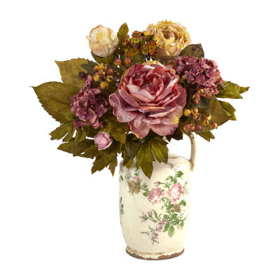 Nearly Natural 18" Faux Peony Floral Arrangement