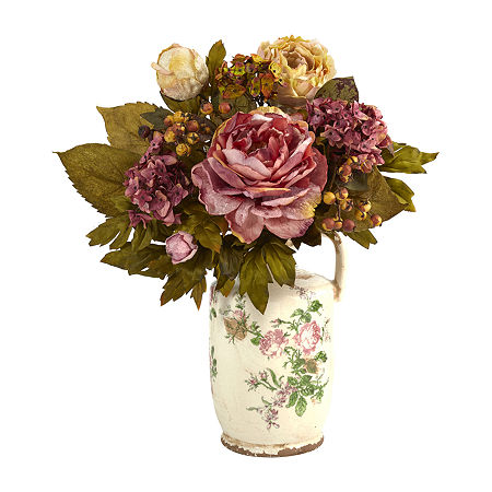 Nearly Natural 18 Faux Peony Floral Arrangement, One Size, Pink