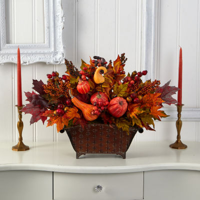 Nearly Natural Faux Pumpkin Maple Leaf & Berry Floral Arrangement