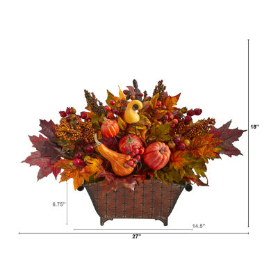 Nearly Natural Faux Pumpkin Maple Leaf & Berry Floral Arrangement