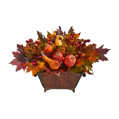 Nearly Natural Faux Pumpkin Maple Leaf & Berry Floral Arrangement