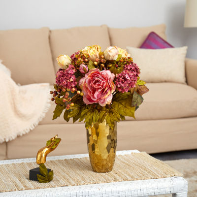 Nearly Natural 19" Faux Peony Floral Arrangement