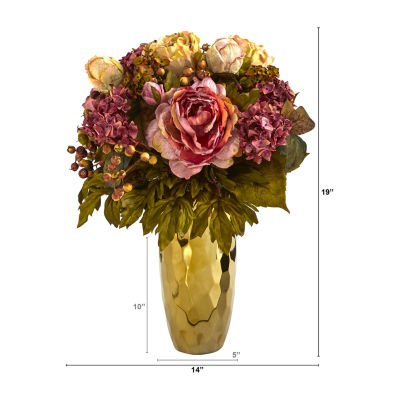 Nearly Natural 19" Faux Peony Floral Arrangement