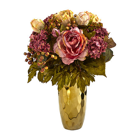 Nearly Natural 19 Faux Peony Floral Arrangement, One Size, Pink