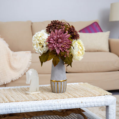 Nearly Natural Faux Peony Hydrangea & Dahlia Floral Arrangement