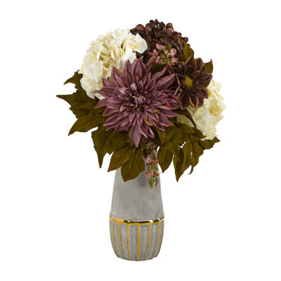 Nearly Natural Faux Peony Hydrangea & Dahlia Floral Arrangement