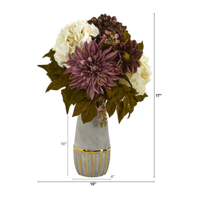 Nearly Natural Faux Peony Hydrangea & Dahlia Floral Arrangement