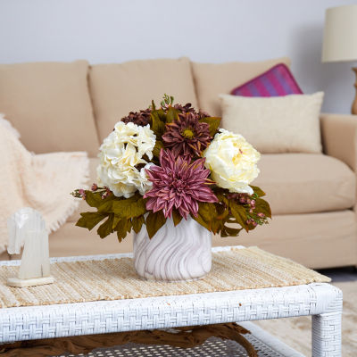 Nearly Natural Faux Peony Hydrangea & Dahlia Floral Arrangement